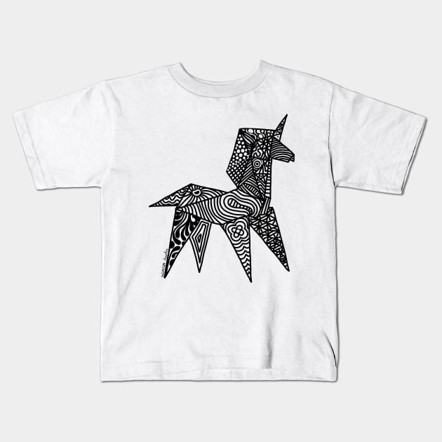 Unicorn Origami Illustration Kids T-Shirt by wontondoodles